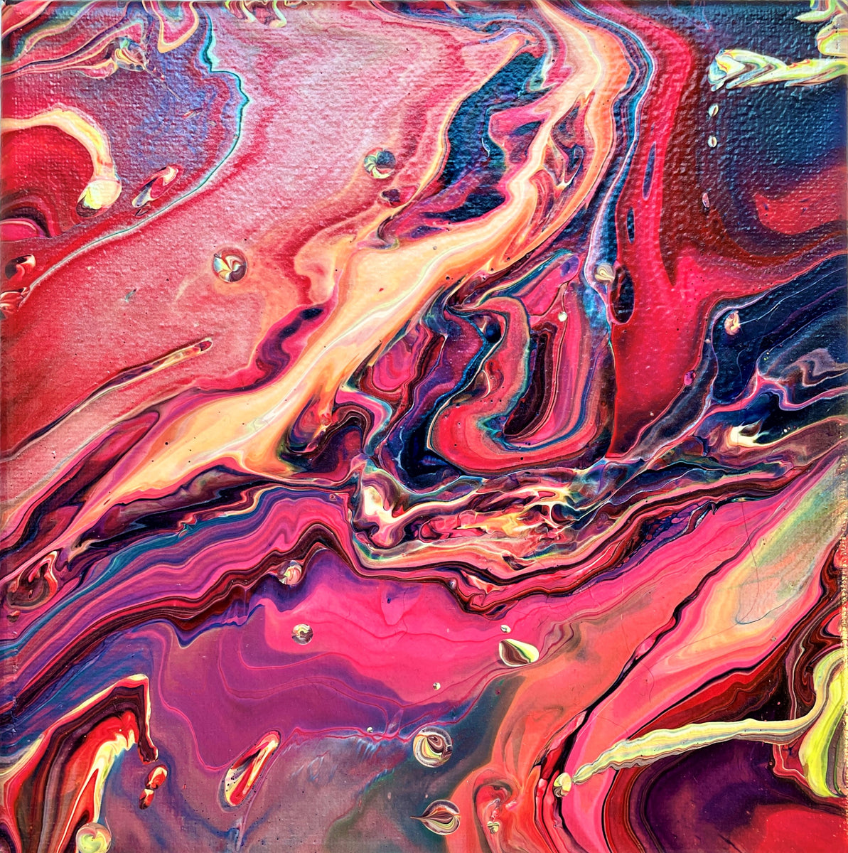 Acrylic Pour Painting - Coral and Green Creation