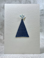 Abstract Denim and Silver, Blue Star Christmas Tree - Handmade Christmas Card