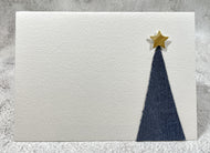 Abstract Denim and Gold Star Christmas Tree - Handmade Christmas Card