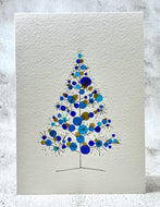 Retro Turquoise, Navy Blue and Gold Christmas Tree - Hand Painted Christmas Card