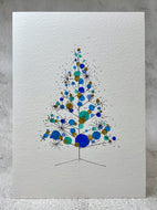 Retro Turquoise, Teal, Blue and Gold Christmas Tree - Hand Painted Christmas Card