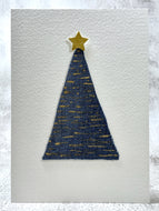 Abstract Denim Gold Star and Strand Christmas Tree - Handmade Christmas Card