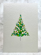 Abstract Gold and Green Circles Christmas Tree - Hand Painted Christmas Card