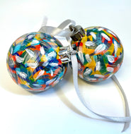 Set of 2 Hand Painted Christmas Baubles - Red, Orange, Blue, Yellow, Turquoise, White