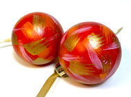 Set of 2 Hand Painted Christmas Baubles - Red, Orange, Pink and Gold