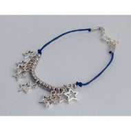 Navy Cord Bracelet with Silver beads and star pendants - eDgE dEsiGn London