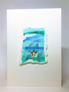 Original Handcrafted Christmas Card - Star Collection - Jade, Green, Blue and Silver Abstract with Star - eDgE dEsiGn London