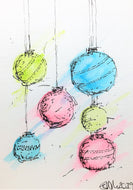 Original Hand Painted Christmas Card - Bauble Collection - Abstract Blue, Green and Pink - eDgE dEsiGn London