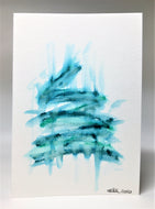 Original Hand Painted Christmas Card - Tree Collection - Abstract Jade/Blue/Green - eDgE dEsiGn London