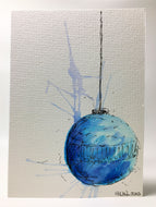 Original Hand Painted Christmas Card - Bauble Collection - Turquoise and Blue Splatter - eDgE dEsiGn London