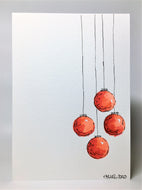 Original Hand Painted Christmas Card - Bauble Collection - 4 Red Baubles Design - eDgE dEsiGn London