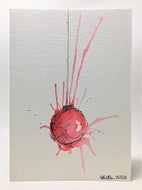 Original Hand Painted Christmas Card - Bauble Collection - Red, Pink and Silver Splatter Bauble - eDgE dEsiGn London