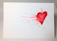 Original Hand Painted Greeting Card - Valentine - Red and Gold Heart - eDgE dEsiGn London