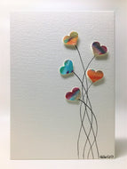 Original Hand Painted Greeting Card - Five Multicoloured Heart Flowers - eDgE dEsiGn London