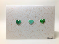 Original Hand Painted Greeting Card - Three Green Hearts and Lots of Love - eDgE dEsiGn London