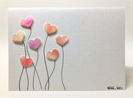 Original Hand Painted Greeting Card - Seven Multicoloured Heart Flowers - eDgE dEsiGn London