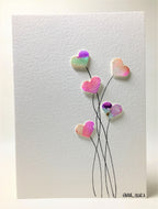 Original Hand Painted Greeting Card - Five Multicoloured Heart Flowers - eDgE dEsiGn London