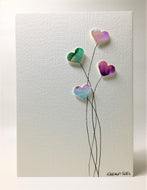 Original Hand Painted Greeting Card - Four Green, Purple and Gold Heart Flowers - eDgE dEsiGn London