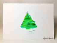 Abstract Christmas Tree with Silver Star - Hand Painted Christmas Card