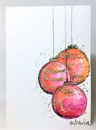Red, Orange, Pink and Gold Baubles - Hand Painted Christmas Card