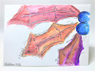 Red, Orange, Blue and Silver Holly - Hand painted Christmas Card