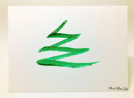 Abstract Green and Gold Tree - Hand Painted Christmas Card