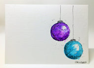 Purple, Turquoise and Silver Baubles - Hand Painted Christmas Card
