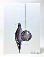 Black, Grey and Gold Leaf Baubles - Hand Painted Christmas Card