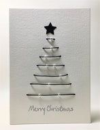 Black and Silver Beaded Christmas Tree - Handmade Christmas Card