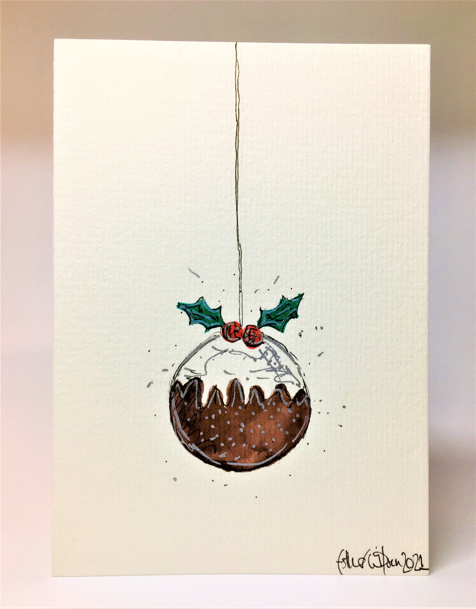 Christmas Pudding Bauble - Hand Painted Christmas Card