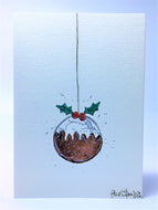 Christmas Pudding Bauble - Hand Painted Christmas Card
