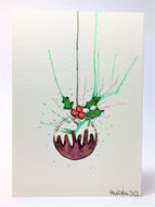 Christmas Pudding Splatter Bauble - Hand Painted Christmas Card