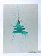 Abstract Green Splatter Tree with Star - Hand Painted Christmas Card