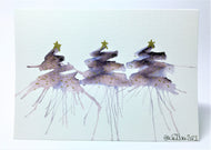 Three Black Splatter Trees with Gold Star - Hand Painted Christmas Card