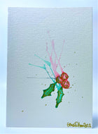 Small Abstract Holly Splatter with Gold - Hand Painted Christmas Card