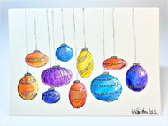 Abstract Oval Pink, Purple, Blue, Red, Orange, Yellow Baubles - Hand Painted Christmas Card