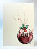 Christmas Pudding Bauble Splatter - Hand Painted Christmas Card