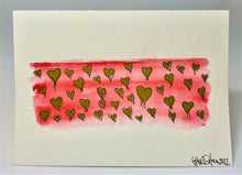 Original Hand Painted Greeting Card - Valentine - Gold Hearts on Red