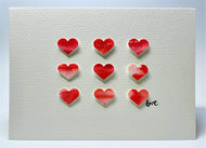 Original Hand Painted Valentine's Day Card - 9 Red, Pink and White Hearts - Love