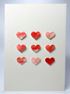 Original Hand Painted Valentine's Day Card - 9 Pink, Red, White and Bronze Hearts - Love