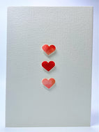 Original Hand Painted Valentine's Day Card - 3 Red, Pink and Bronze Hearts