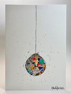 Abstract Multicolour and Silver Leaf Bauble - Hand Painted Christmas Card