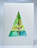 Abstract Christmas Tree with Gold Leaf - Hand Painted Christmas Card