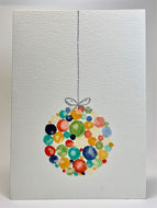 Multicolour Bauble with Silver Bow - Hand Painted Christmas Card