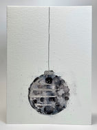 Large Monochrome Circle and Silver Leaf Bauble - Hand Painted Christmas Card