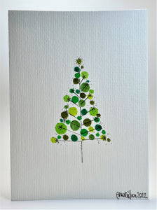 Retro Green Circles and Starburst Tree - Hand Painted Christmas Card