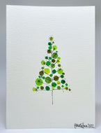 Retro Green Circles and Starburst Tree - Hand Painted Christmas Card