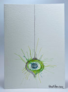 Vintage Green and Blue Bauble with Silver Leaf - Hand Painted Christmas Card