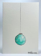 Small Teal and Silver Leaf Bauble - Hand Painted Christmas Card