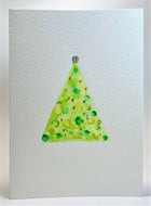 Abstract Green and Silver Leaf Tree - Hand Painted Christmas Card